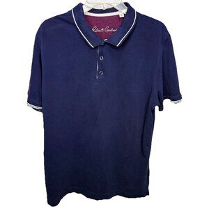 Robert Graham Men XL Short Sleeve Navy Blue Polo Shirt Classic Fit Tipped Collar